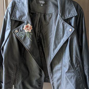 Plus Vegan Leather Embroidered Jacket